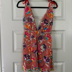 Multicolor Sequin Floral Dress with Tie Straps